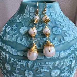 Pearl and gold drop earrings